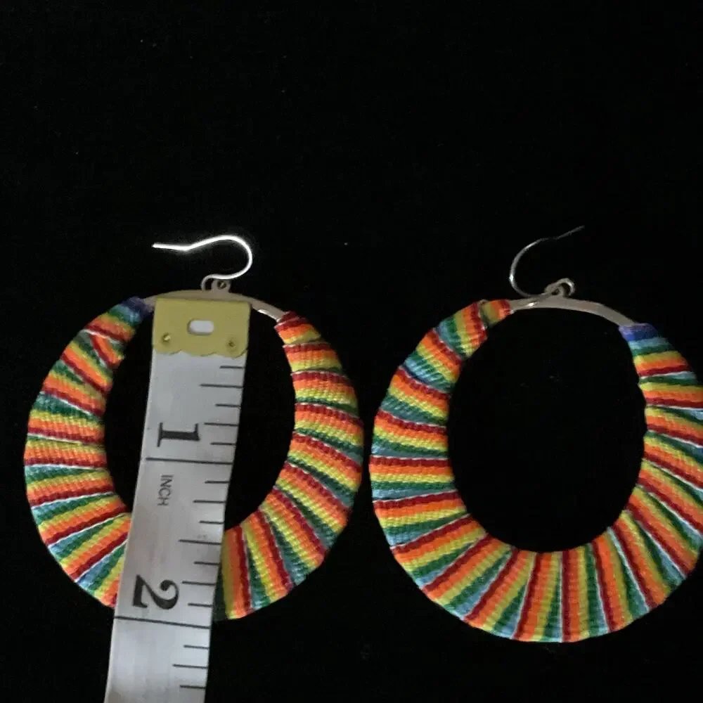 Boho Colorful Woven Thread Wrapped Large Hoop Earrings Festival Summer Jewelry